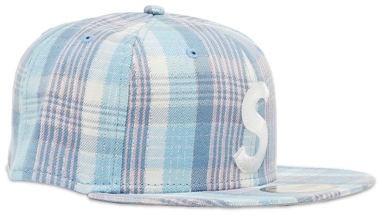 Supreme Metallic Plaid S Logo New Era Light Blue