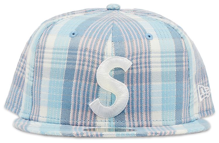 Supreme Metallic Plaid S Logo New Era Light Blue