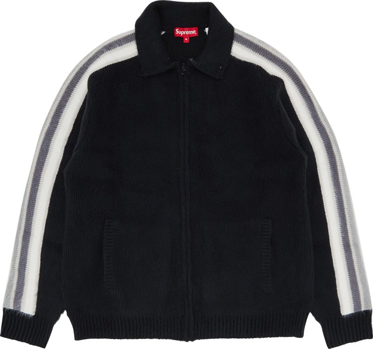 Supreme Sleeve Stripe Zip Up Sweater 'Black'