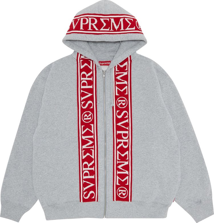 Supreme Roman Zip Up Hooded Sweatshirt 'Heather Grey'