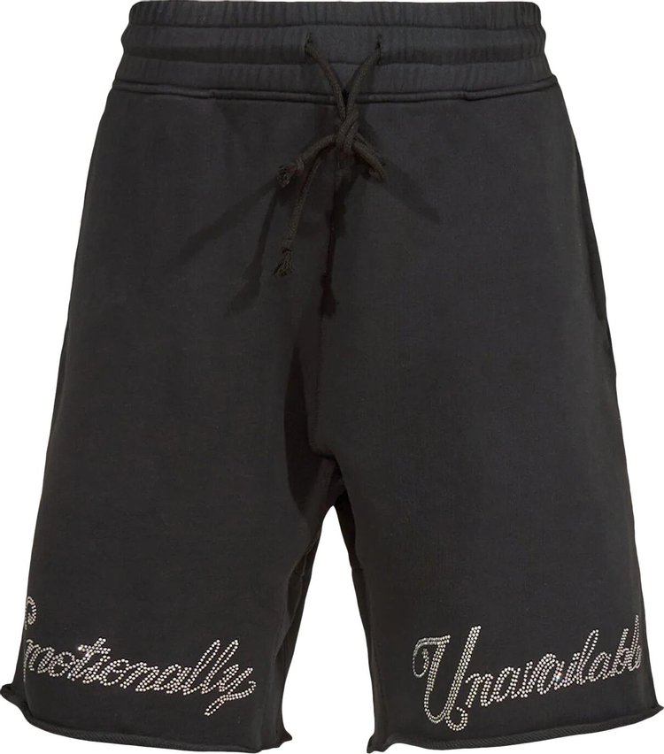 Emotionally Unavailable Rhinestone Sweatshorts Black