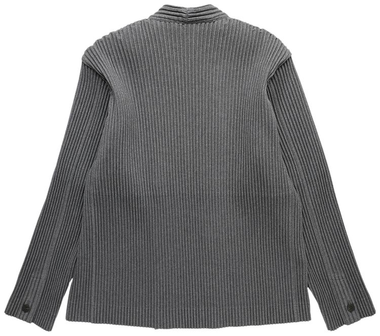 Homme Plisse Issey Miyake Ribbed Long Sleeve Cardigan Charcoal Grey