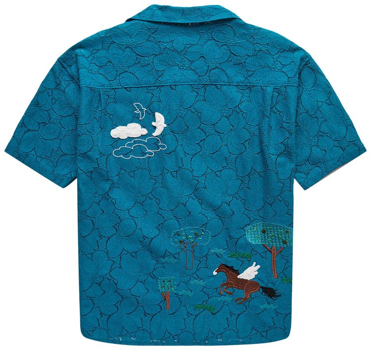 Andersson Bell Summer Garden Embroidered Open Collar Shirt Dark Green