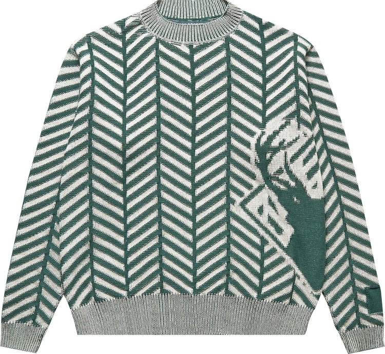 Reese Cooper Herringbone Knit Sweater 'Forest Green'