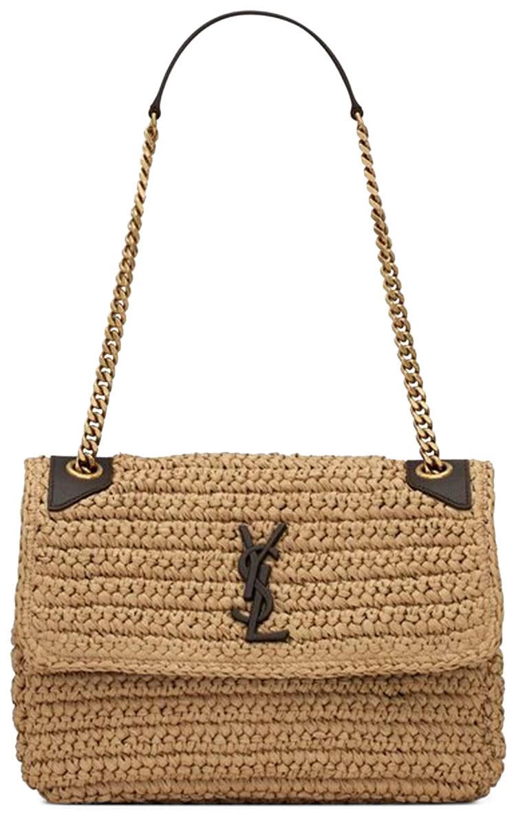 Saint Laurent Medium Niki Raffia Shoulder Bag Tan