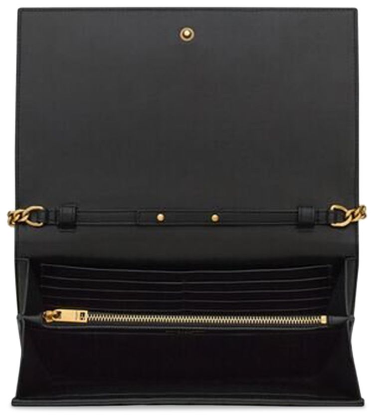 Saint Laurent Logo Plaque Quilted Chain Wallet Black