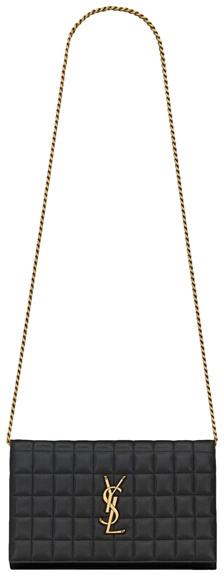 Saint Laurent Logo Plaque Quilted Chain Wallet Black