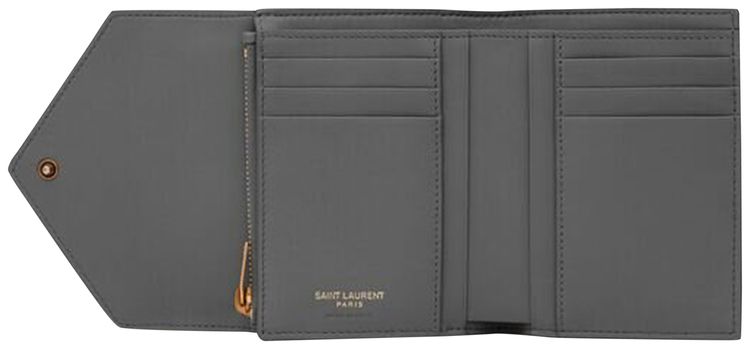 Saint Laurent Logo Plaque Leather Wallet Storm