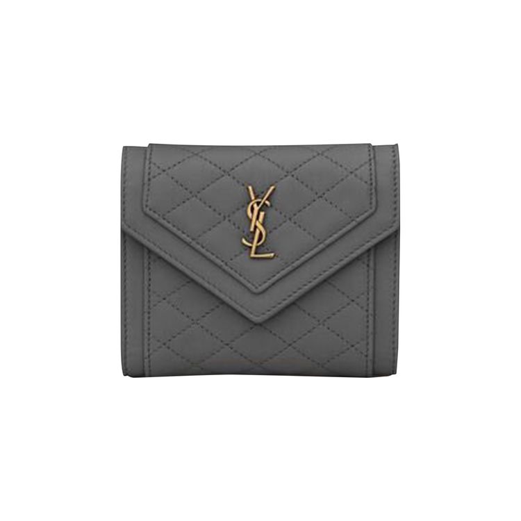 Saint Laurent Logo Plaque Leather Wallet Storm