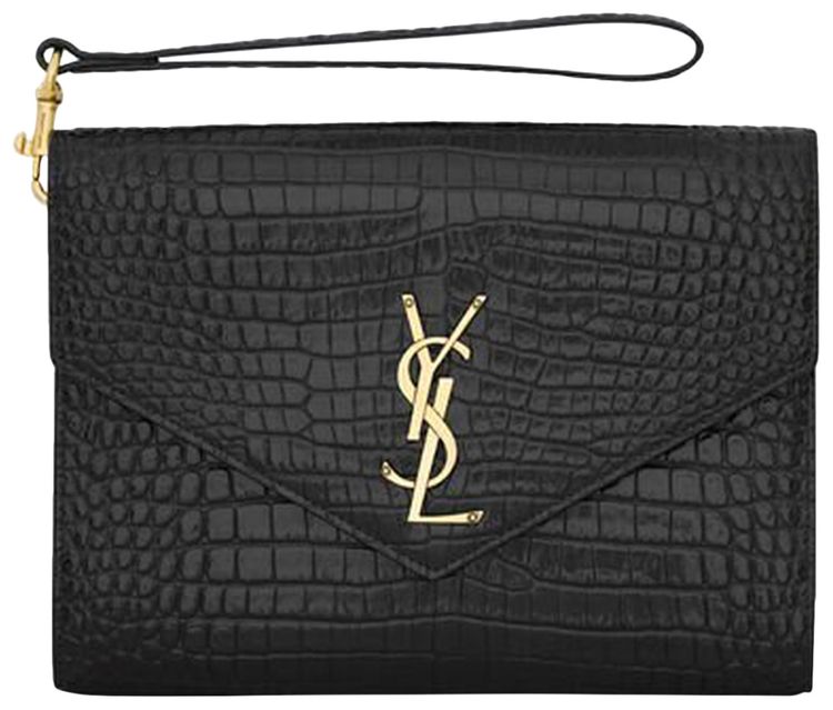 Saint Laurent Logo Plaque Clutch Bag Black