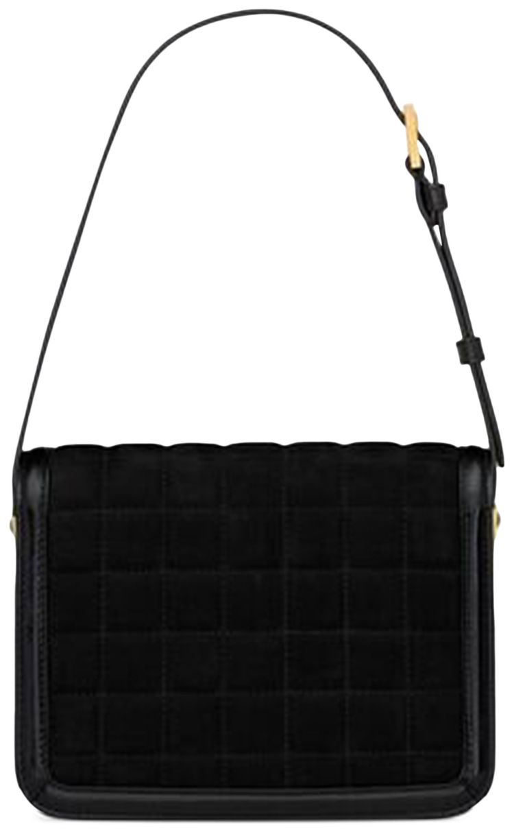 Saint Laurent Logo Plaque Quilted Shoulder Bag Black