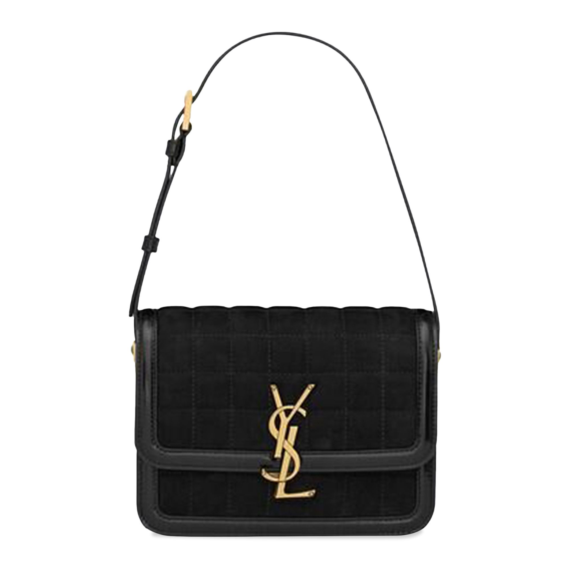 Buy Saint Laurent Logo Plaque Quilted Shoulder Bag 'Black