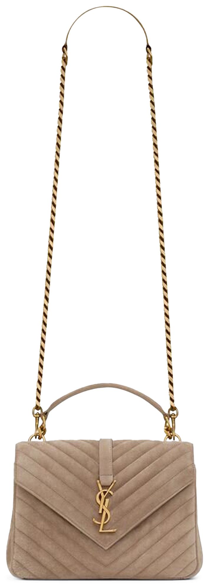 Saint Laurent College Quilted Shoulder Bag Taupe