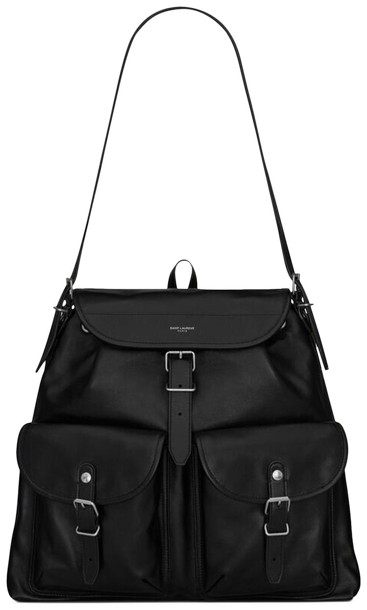 Saint Laurent Flap Pocket Buckled Shoulder Bag Black