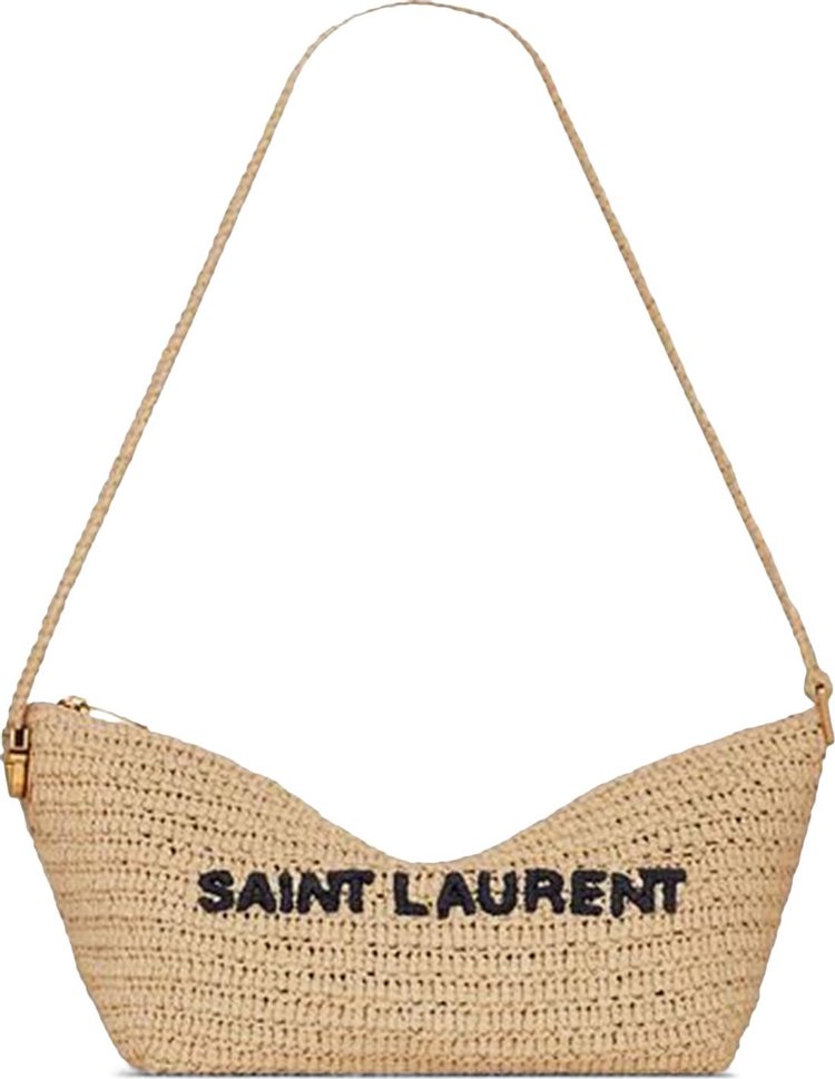 Saint Laurent Logo Embroidered Zip Up Shoulder Bag 'Natural/Black'