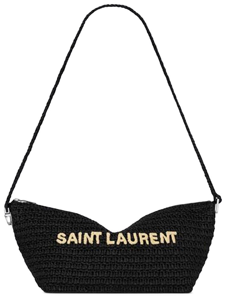 Saint Laurent Embroidered Logo Shoulder Bag BlackNatural