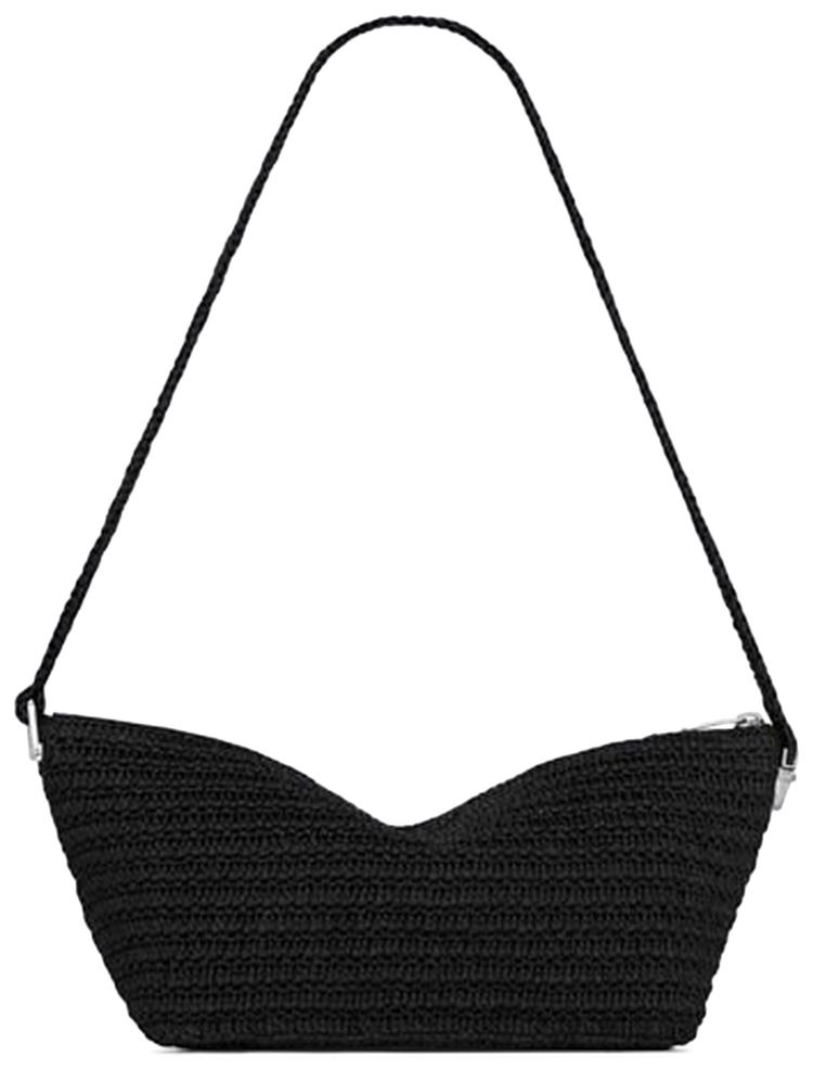 Saint Laurent Embroidered Logo Shoulder Bag BlackNatural