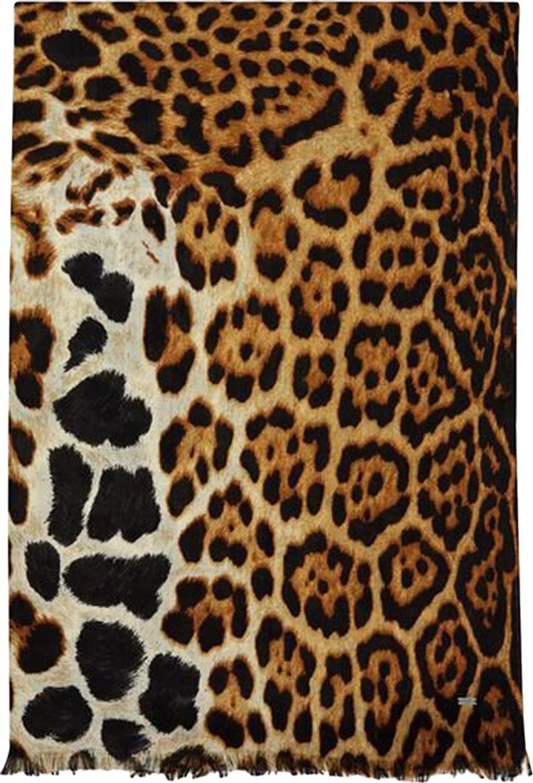 Saint Laurent Leopard Scarf BeigeBlack