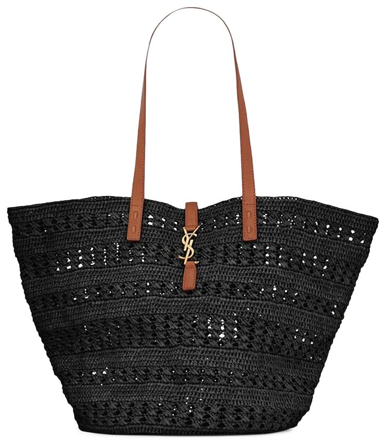 Saint Laurent Plaque Woven Tote Bag BlackBrick