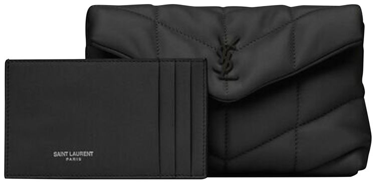 Saint Laurent Puffer Logo Plaque Clutch Bag Black