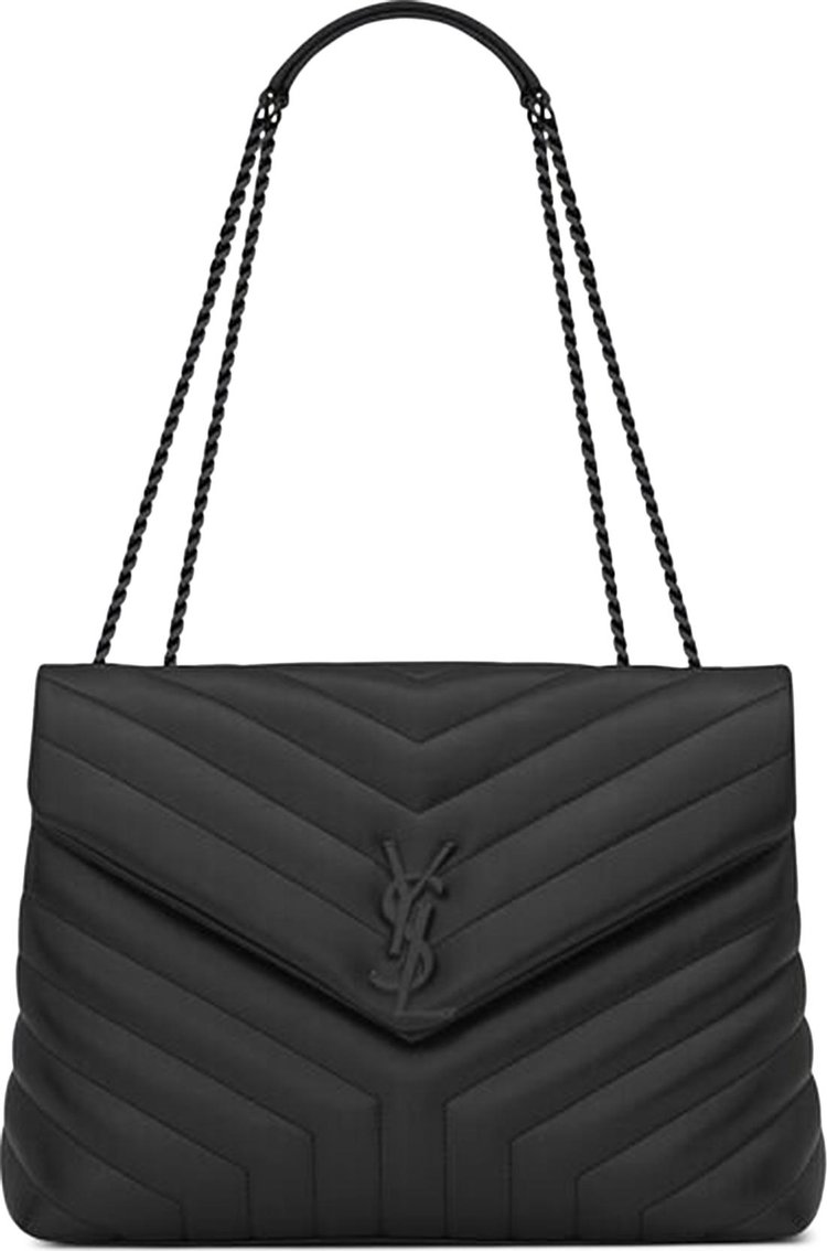 Saint Laurent Loulou Quilted Logo Plaque Bag Black