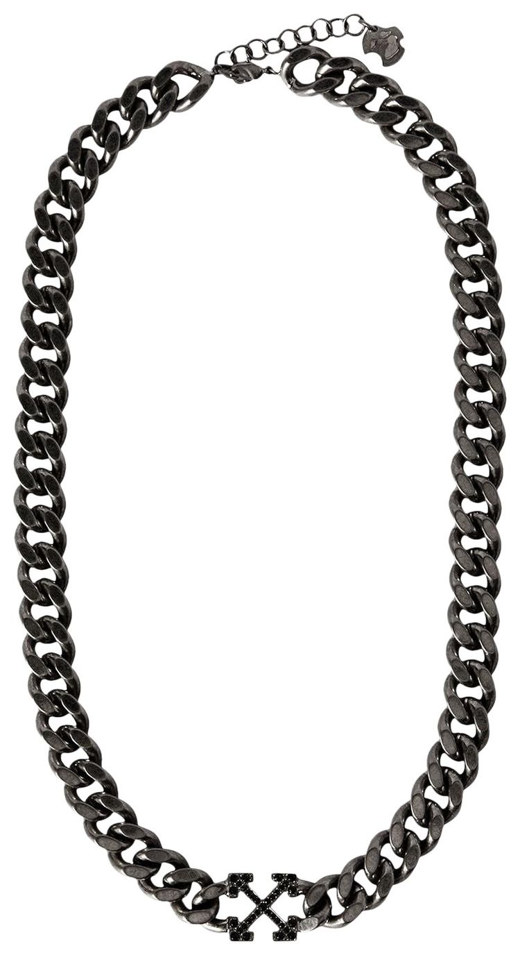 Off White Crystal Arrow Chain Necklace SilverBlack