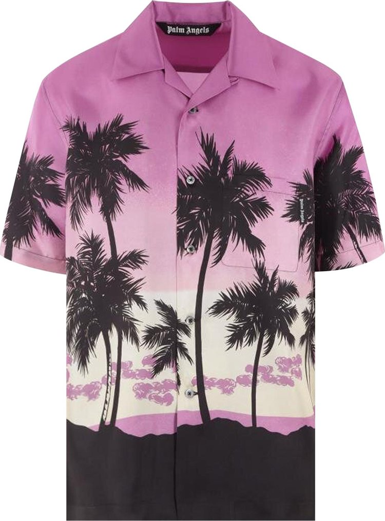 Palm Angels Palm Tree Print Silk Shirt 'Purple/Black'