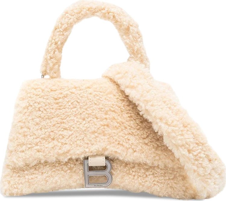 Balenciaga Small Hourglass Furry Top Handle Bag 'Beige'