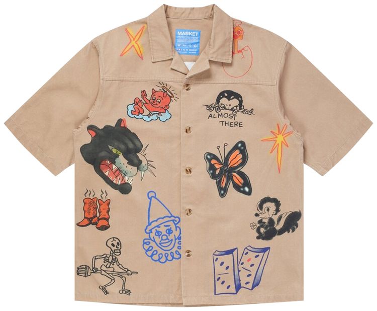 Market Almost There Short Sleeve Button Up Shirt Khaki