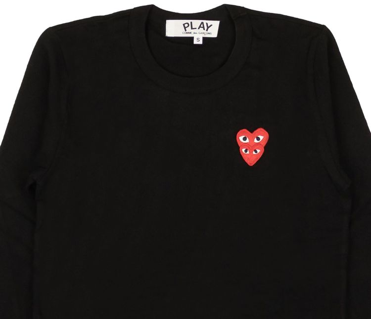 Comme des Garcons PLAY Double Heart Logo Long Sleeve Tee Black