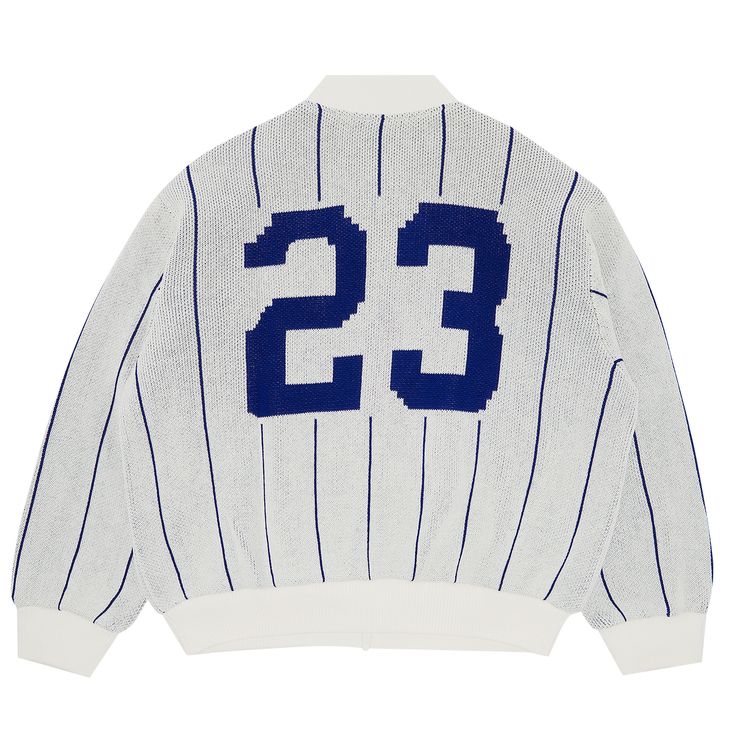 Supreme Pinstripe Varsity Zip Up Sweater White