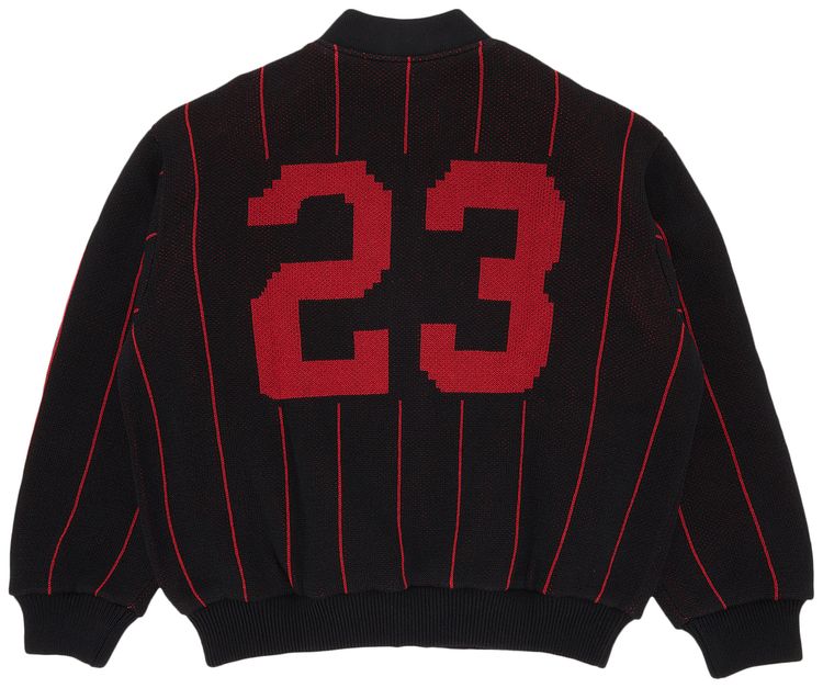 Supreme Pinstripe Varsity Zip Up Sweater Black