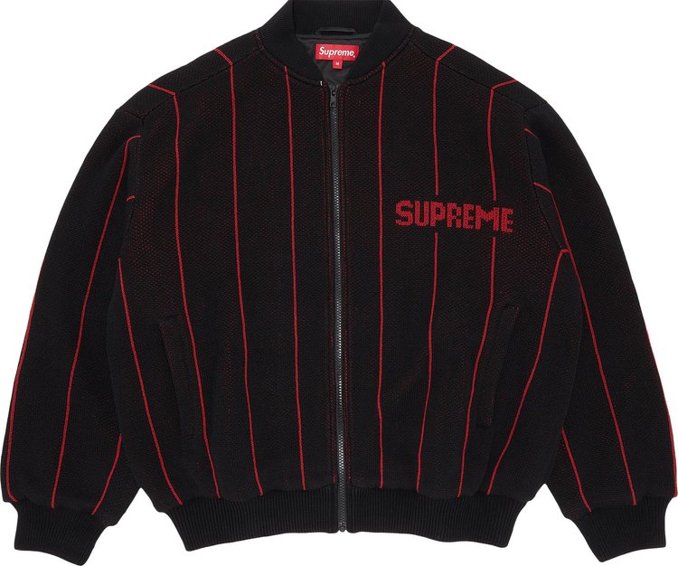 Supreme Pinstripe Varsity Zip Up Sweater 'Black'