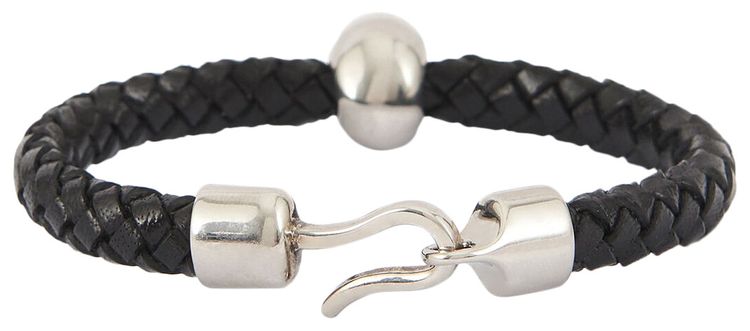 Alexander McQueen Skull Leather Braided Bracelet BlackSilver