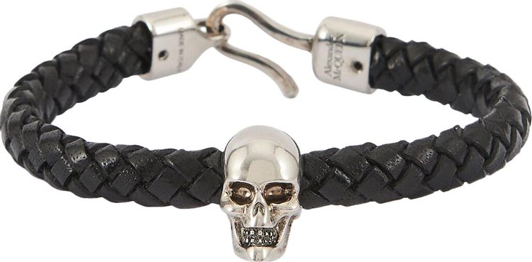 Alexander McQueen Skull Leather Braided Bracelet 'Black/Silver'