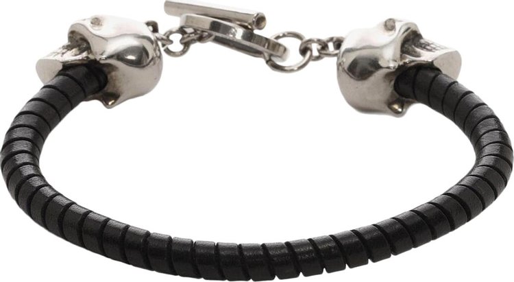 Alexander McQueen Skull Leather T Bar Bracelet BlackSilver