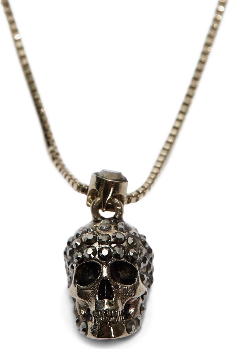 Alexander McQueen Pave Skull Necklace Yellow Gold