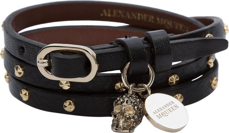 Alexander McQueen Double Wrap Studded Bracelet 'Black/Gold'