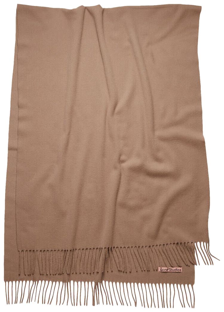 Acne Studios Fringe Oversized Wool Scarf Camel Brown