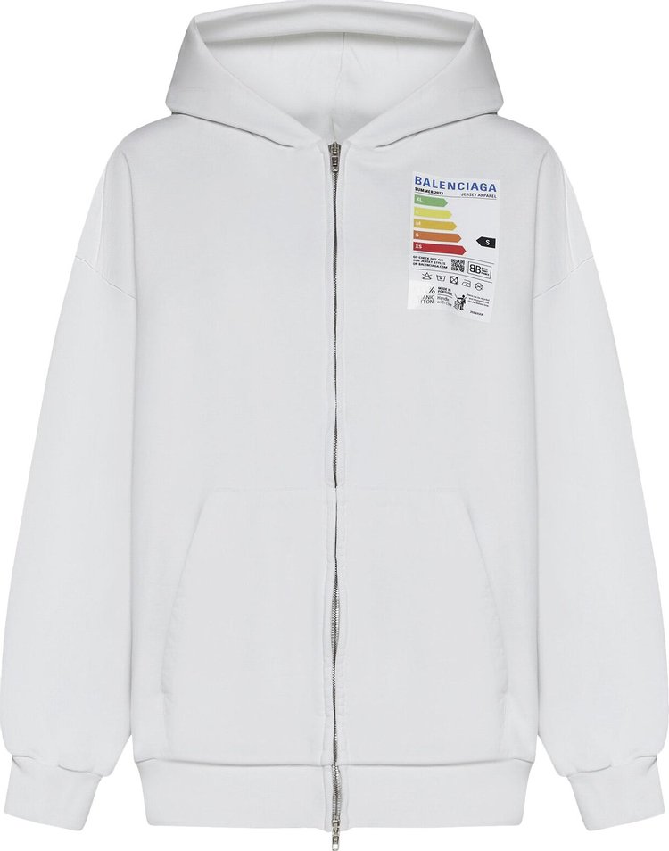 Balenciaga Energy Patched Jersey Zip Up Hoodie 'White'