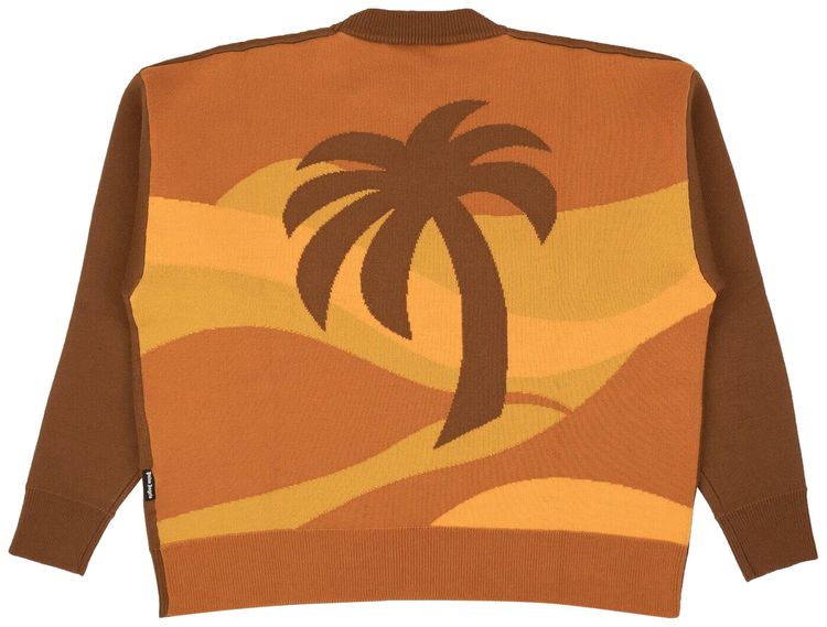Palm Angels Intarsia Palm Tree Knit Sweater Brown