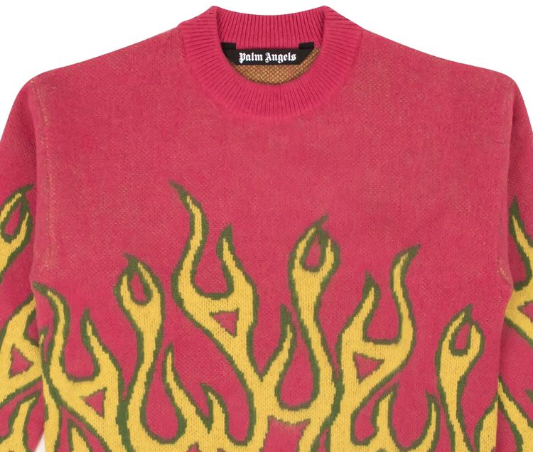 Palm Angels Wool Burning Crewneck Sweater FuchsiaYellow