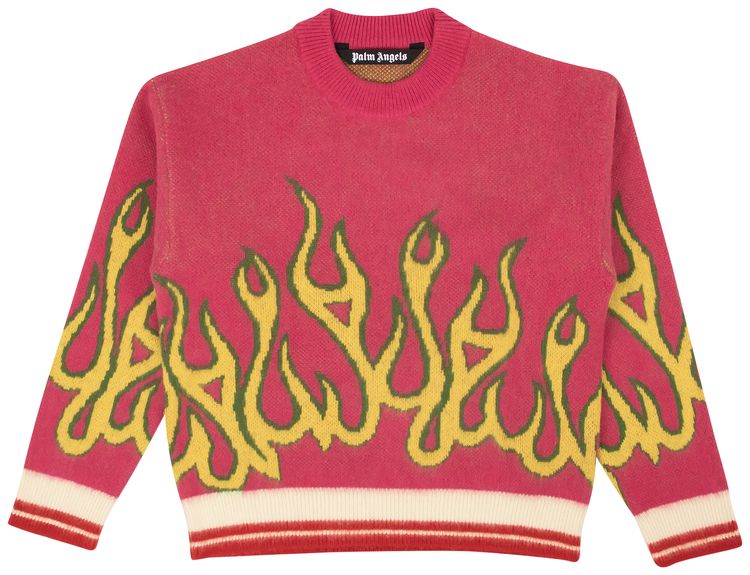 Palm Angels Wool Burning Crewneck Sweater FuchsiaYellow