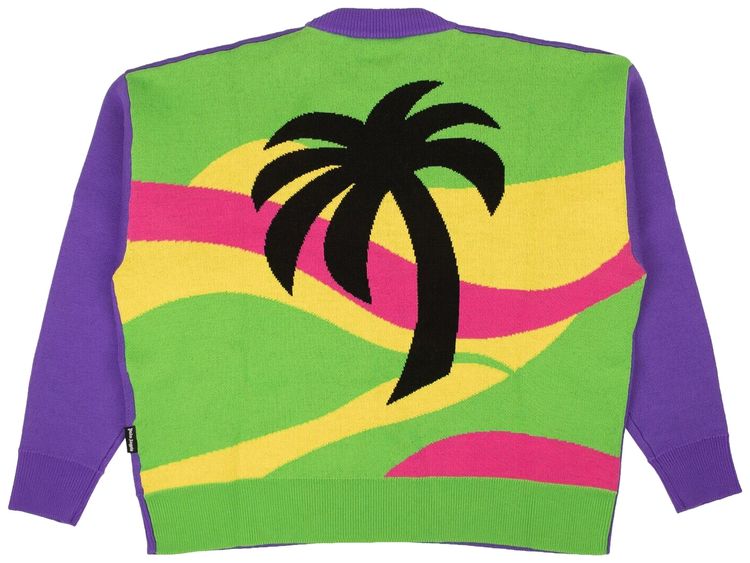 Palm Angels Intarsia Palm Tree Knit Sweater Purple