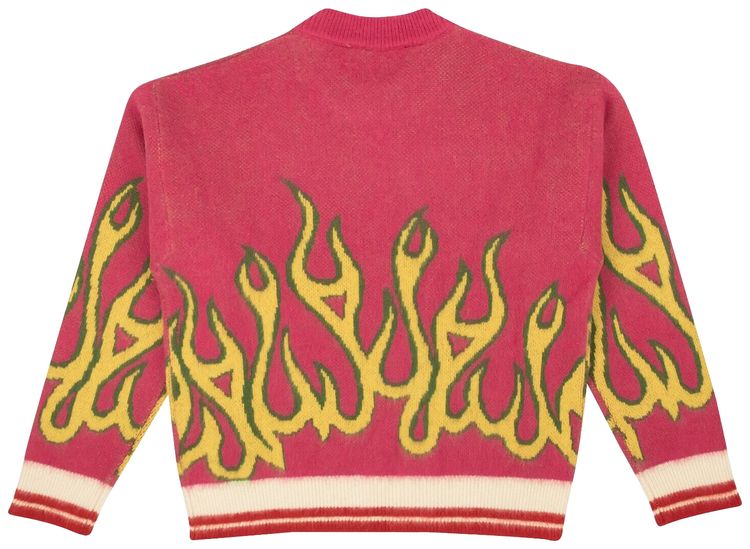 Palm Angels Wool Burning Crewneck Sweater FuchsiaYellow