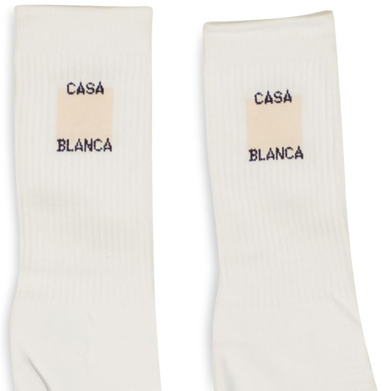 Casablanca Square Logo Ribbed Sport Socks WhiteOrange