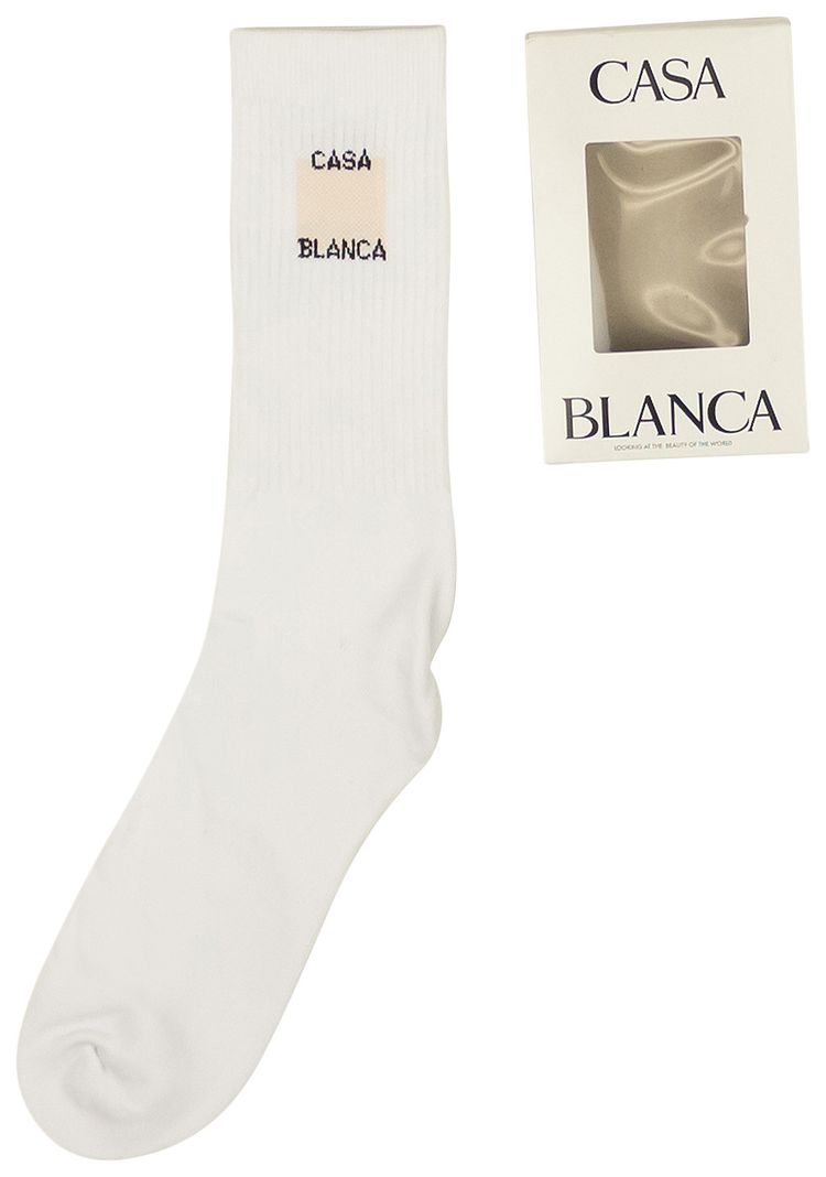 Casablanca Square Logo Ribbed Sport Socks WhiteOrange