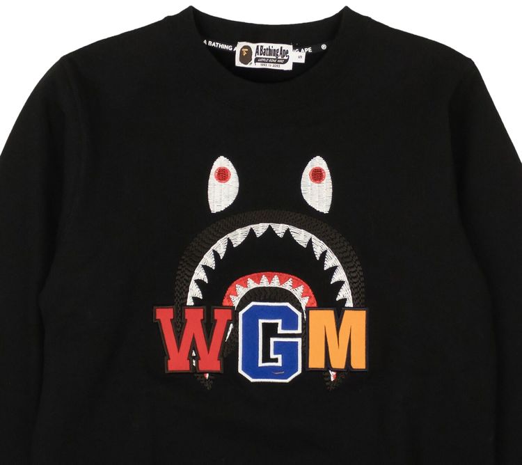 BAPE Shark Embroidery Crewneck Sweater Black