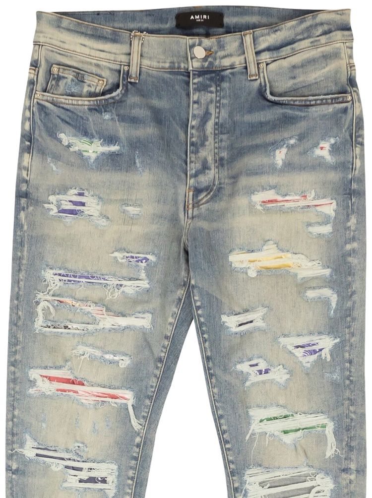 Amiri Rainbow Patch Skinny Jeans Indigo Blue