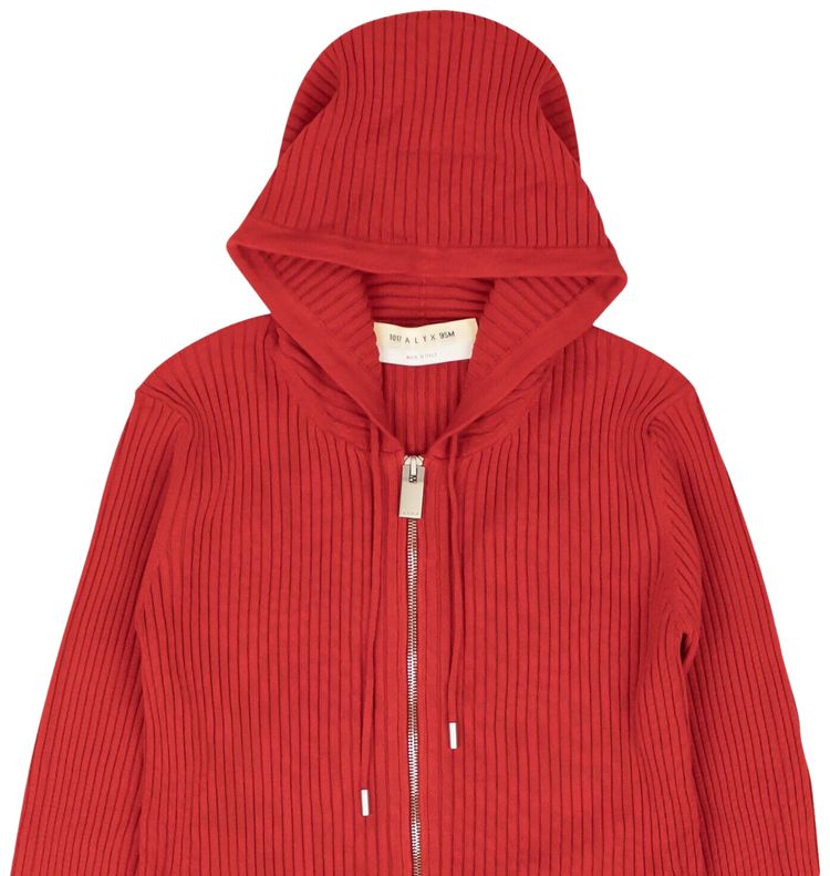 1017 ALYX 9SM Ribbed Knit Zip Up Hoodie Sweatshirt Red